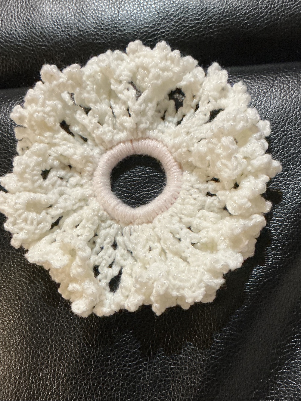 Handmade White Crochet Scrunchie